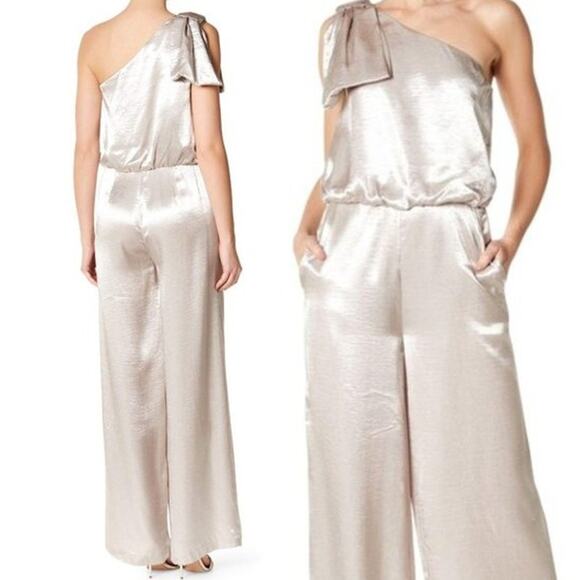 NWT RACHEL ROY Satin Silver Jumpsuit 10 Womens Formal Special Occasion - Picture 1 of 16